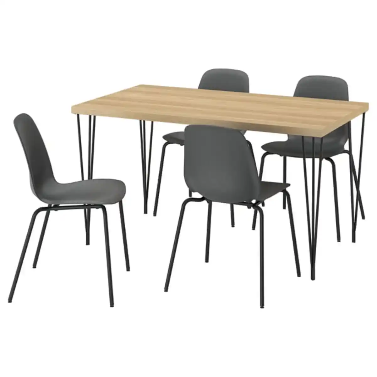 Bild 1 von SKÅLSTA Tisch und 4 Stühle, Eichenachbildung Haarnadel schwarzgrau/Kunststoff schwarz röhrenförmiges Metall/schwarzgrau, 140x80 cm