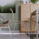 Bild 2 von SKÅLSTA Tisch und 4 Stühle, Eichenachbildung gerade hell graubeige/Rattan röhrenförmig. Metall/hell graubeige, 140x80 cm