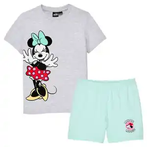 LICENSED Kinder Shorty-Pyjama, Minnie Maus, Grau/Türkis, 122/128