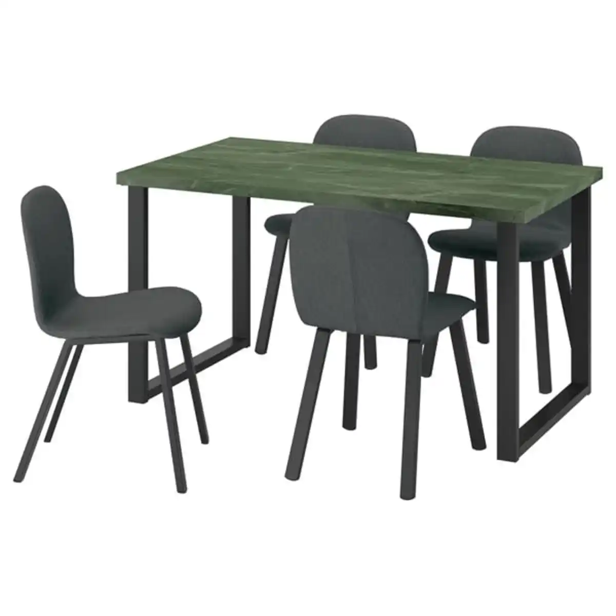Bild 1 von SKÅLSTA Tisch und 4 Stühle, dunkel graugrün marmoriert u-förmig schwarzgrau/Knäbäck dunkelgrau profiliertes Metall/schwarzgrau, 140x80 cm