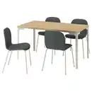 Bild 1 von SKÅLSTA Tisch und 4 Stühle, Eichenachbildung gerade hell graubeige/Knäbäck dunkelgrau röhrenförmig. Metall/hell graubeige, 140x80 cm