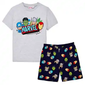 LICENSED Kinder Shorty-Pyjama, Marvel, Grau/Dunkelblau, 122/128