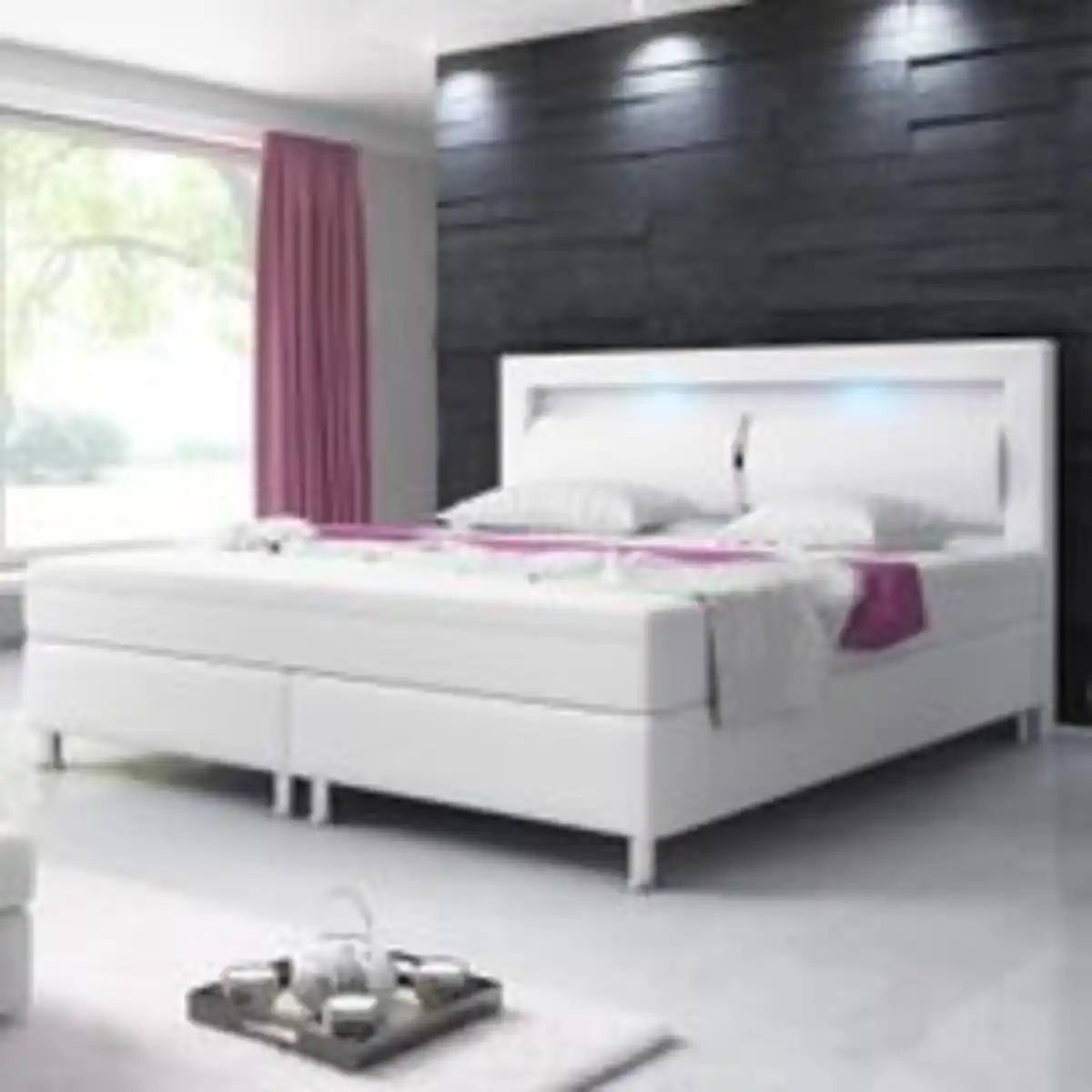 Bild 2 von Boxspringbett MILANO ca. 180x200cm- Weiß mit integriertem Topper
