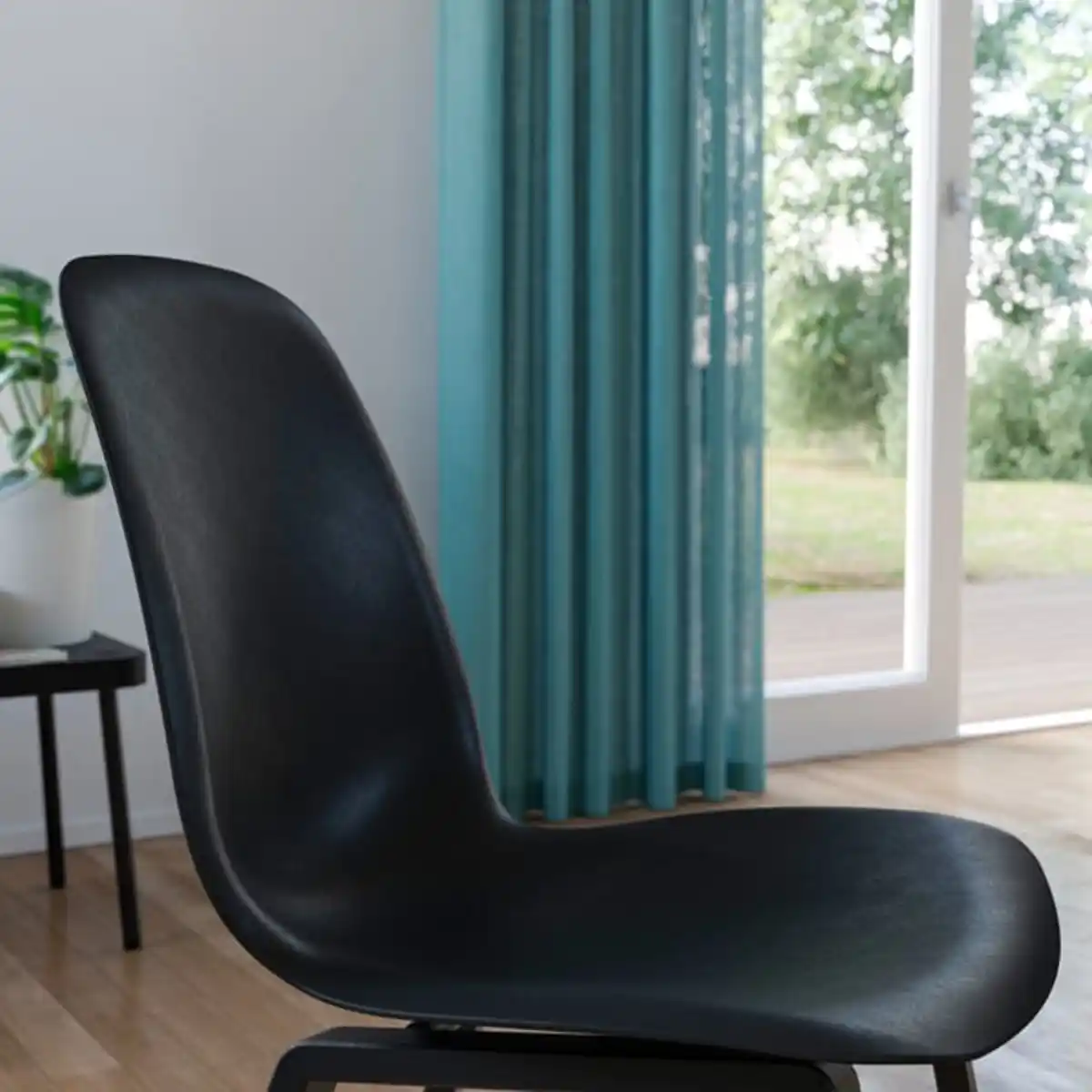 Bild 4 von SKÅLSTA Tisch und 4 Stühle, Eichenachbildung x-förmig schwarzgrau/Kunststoff schwarz profiliertes Metall/schwarzgrau, 140x80 cm