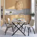 Bild 2 von SKÅLSTA Tisch und 4 Stühle, helles Graubeige x-förmig schwarzgrau/Kunsstoff beige profiliertes Metall/schwarzgrau, 140x80 cm