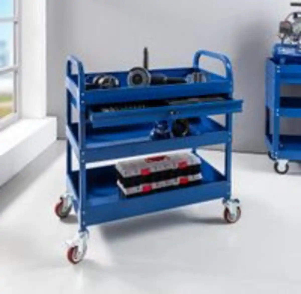 Bild 2 von Werkzeugrollwagen mit 3 Ablagen & verschließbarer Schublade 80x 41x 78 cm blau