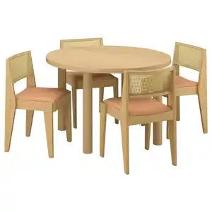STOCKHOLM 2025 / STOCKHOLM 2025 Tisch und 4 Stühle, Eichenfurnier/Eiche Rattan, 115 cm