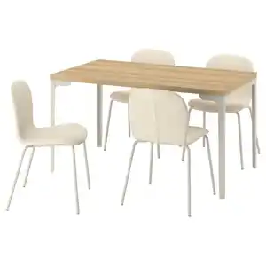SKÅLSTA Tisch und 4 Stühle, Eichenachbildung gerade hell graubeige/Knäbäck beige röhrenförmig. Metall/hell graubeige, 140x80 cm