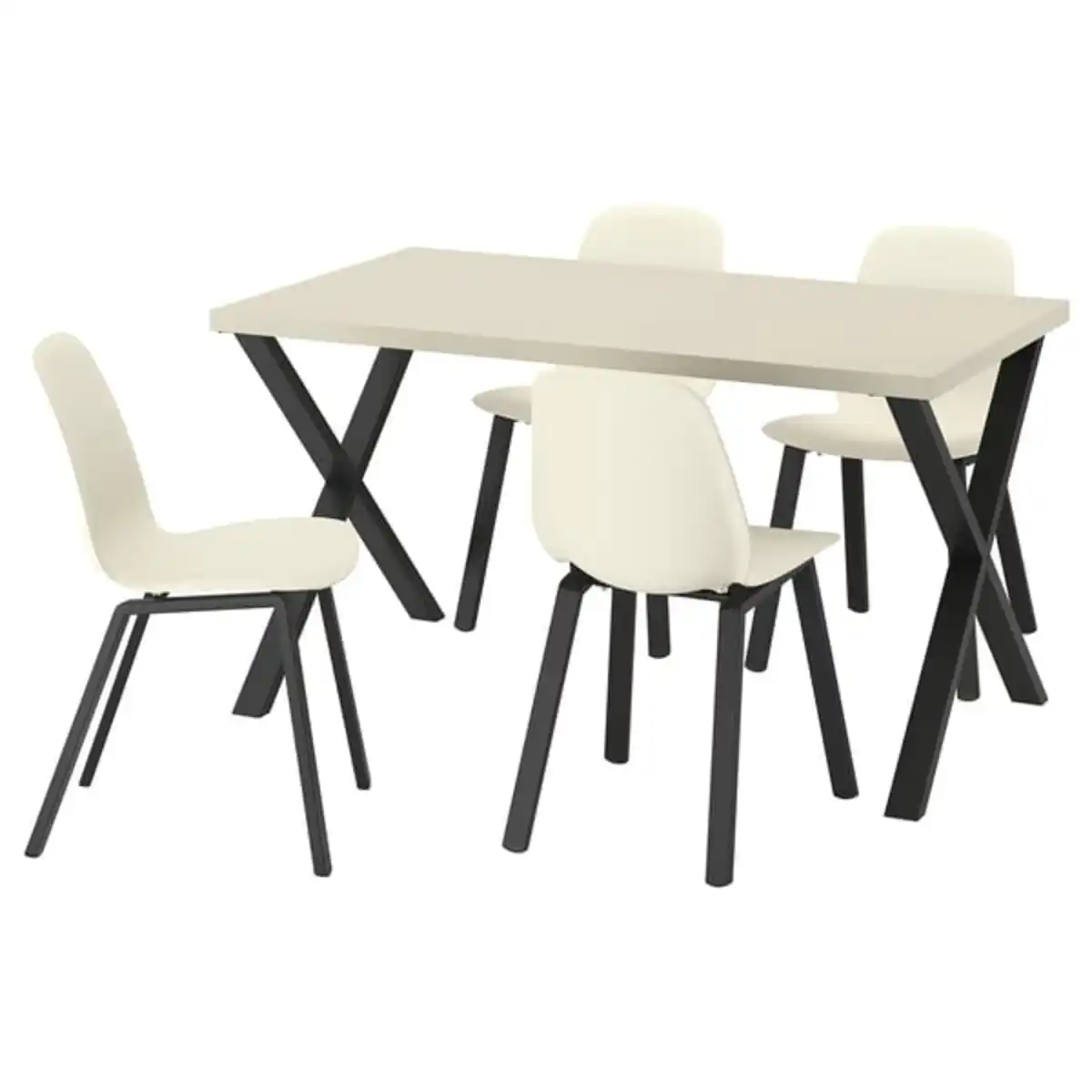 Bild 1 von SKÅLSTA Tisch und 4 Stühle, helles Graubeige x-förmig schwarzgrau/Kunsstoff beige profiliertes Metall/schwarzgrau, 140x80 cm