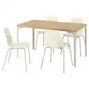 Bild 1 von SKÅLSTA Tisch und 4 Stühle, Eichenachbildung gerade hell graubeige/Kunsstoff beige röhrenförmig. Metall/hell graubeige, 140x80 cm
