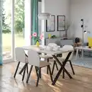 Bild 3 von SKÅLSTA Tisch und 4 Stühle, helles Graubeige x-förmig schwarzgrau/Knäbäck beige profiliertes Metall/schwarzgrau, 140x80 cm