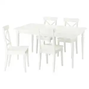 ROSENTORP / ROSENTORP Tisch und 4 Stühle, weiß/weiß, 155/215x87 cm