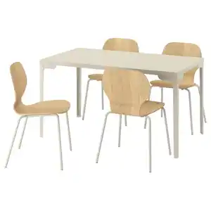 SKÅLSTA Tisch und 4 Stühle, helles Graubeige gerade hell graubeige/Eichenfurnier röhrenförmig. Metall/hell graubeige, 140x80 cm
