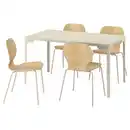 Bild 1 von SKÅLSTA Tisch und 4 Stühle, helles Graubeige gerade hell graubeige/Eichenfurnier röhrenförmig. Metall/hell graubeige, 140x80 cm