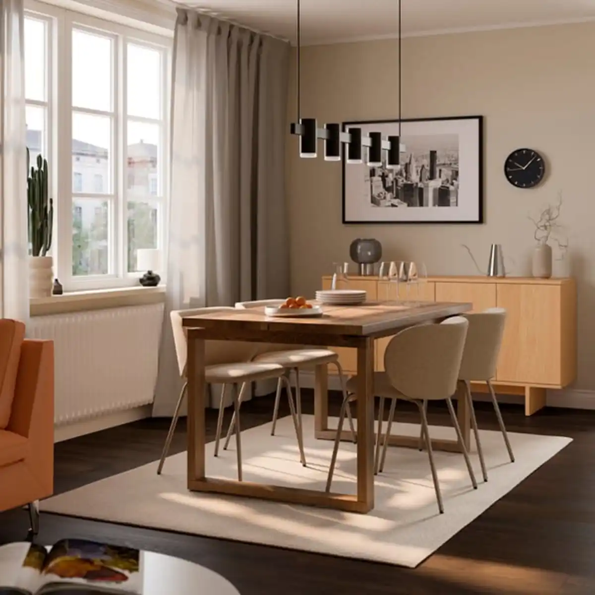 Bild 2 von MÖRBYLÅNGA / KRYLBO Tisch und 4 Stühle, Eichenfurnier braun las./Tonerud dunkelbeige, 140x85 cm