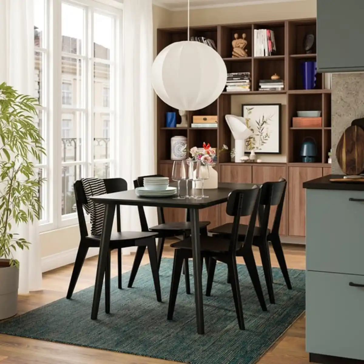 Bild 2 von LISABO / LISABO Tisch und 4 Stühle, schwarz/schwarz, 140x78 cm