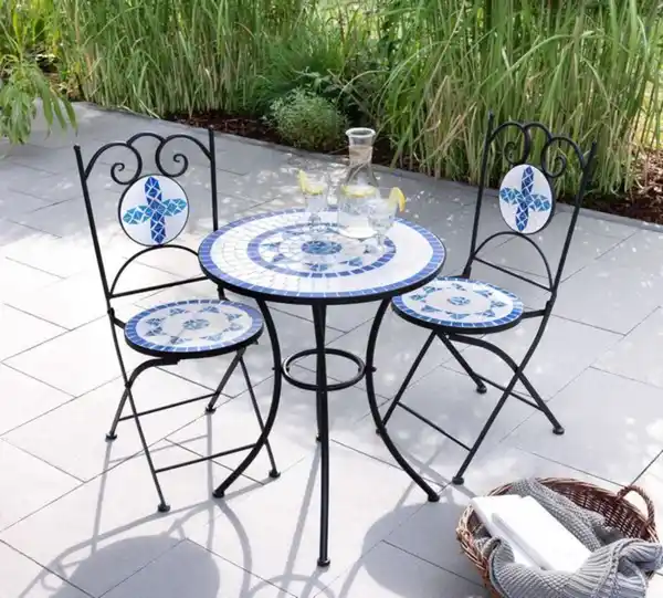 Bild 2 von 3tlg. Sitzgruppe Mosaik mit Tisch Ø 60 cm & 2 Stühlen FLOWER