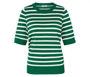 Feinstrickpullover, grün-weiß gestreift