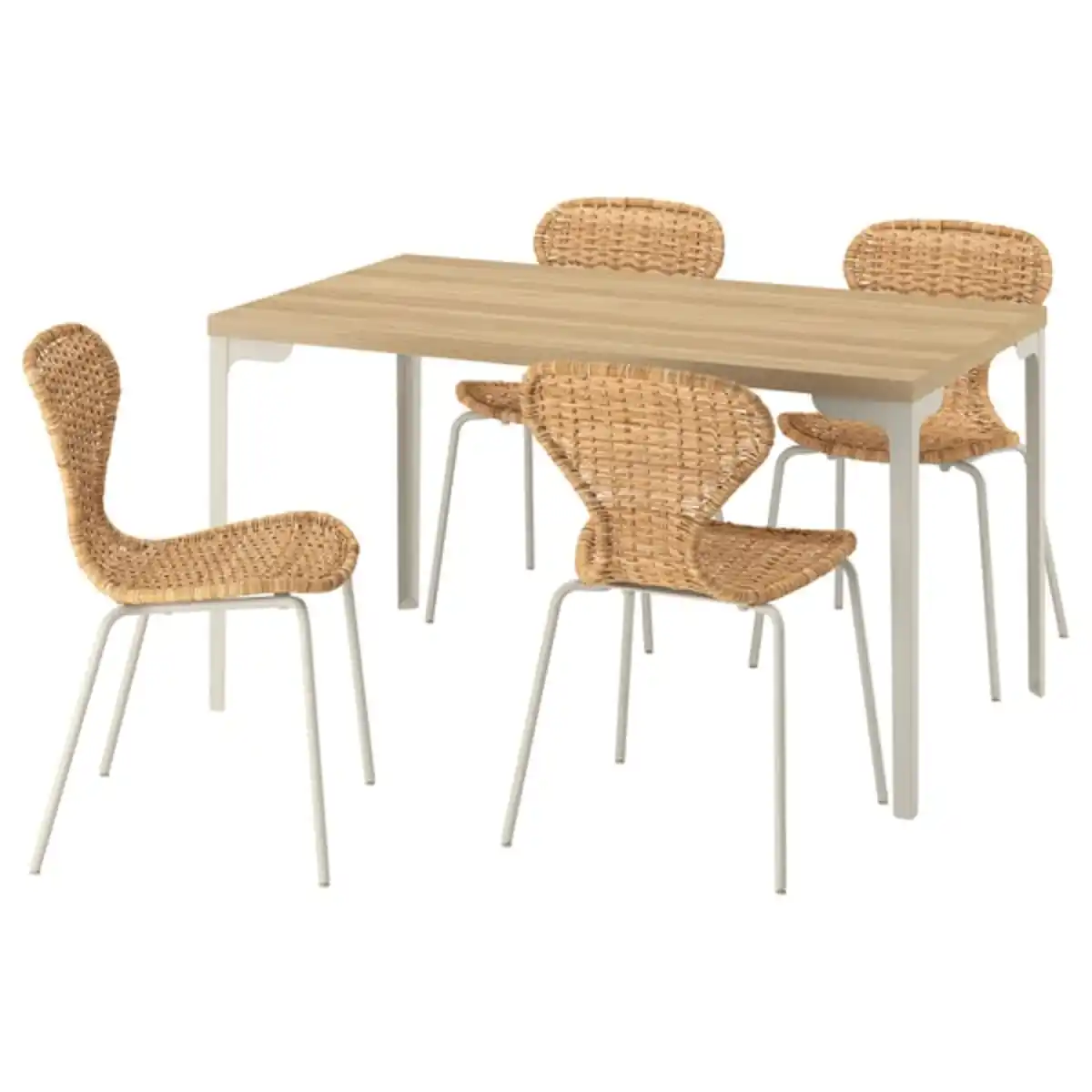 Bild 1 von SKÅLSTA Tisch und 4 Stühle, Eichenachbildung gerade hell graubeige/Rattan röhrenförmig. Metall/hell graubeige, 140x80 cm