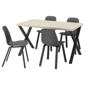 SKÅLSTA Tisch und 4 Stühle, helles Graubeige x-förmig schwarzgrau/Kunststoff schwarz profiliertes Metall/schwarzgrau, 140x80 cm