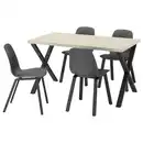 Bild 1 von SKÅLSTA Tisch und 4 Stühle, helles Graubeige x-förmig schwarzgrau/Kunststoff schwarz profiliertes Metall/schwarzgrau, 140x80 cm