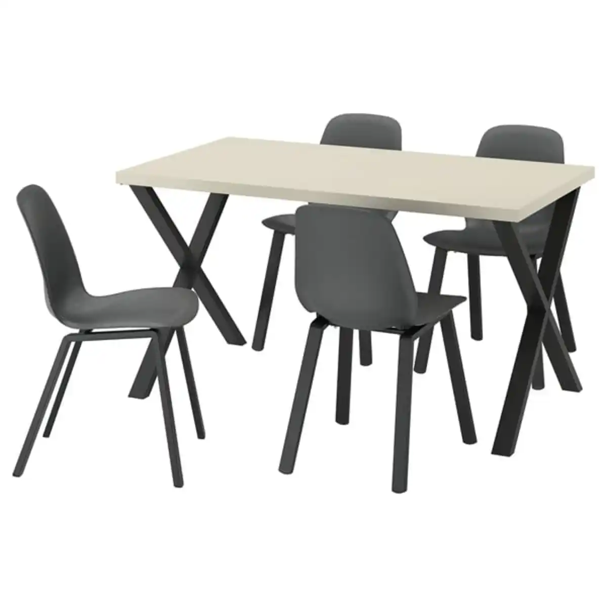 Bild 1 von SKÅLSTA Tisch und 4 Stühle, helles Graubeige x-förmig schwarzgrau/Kunststoff schwarz profiliertes Metall/schwarzgrau, 140x80 cm