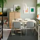 Bild 3 von SKÅLSTA Tisch und 4 Stühle, Eichenachbildung gerade hell graubeige/Knäbäck beige röhrenförmig. Metall/hell graubeige, 140x80 cm