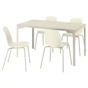 SKÅLSTA Tisch und 4 Stühle, helles Graubeige gerade hell graubeige/Kunsstoff beige röhrenförmig. Metall/hell graubeige, 140x80 cm