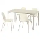 Bild 1 von SKÅLSTA Tisch und 4 Stühle, helles Graubeige gerade hell graubeige/Kunsstoff beige röhrenförmig. Metall/hell graubeige, 140x80 cm