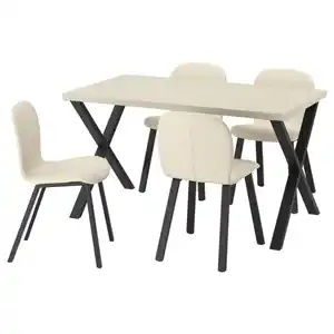 SKÅLSTA Tisch und 4 Stühle, helles Graubeige x-förmig schwarzgrau/Knäbäck beige profiliertes Metall/schwarzgrau, 140x80 cm