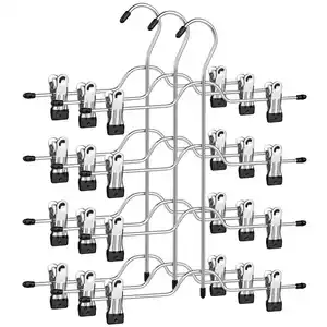 Kleiderbügelset, Schwarz, Silber, Metall, Kunststoff, 33 cm, rutschfest, Klammern verstellbar, Garderobe, Kleiderbügel