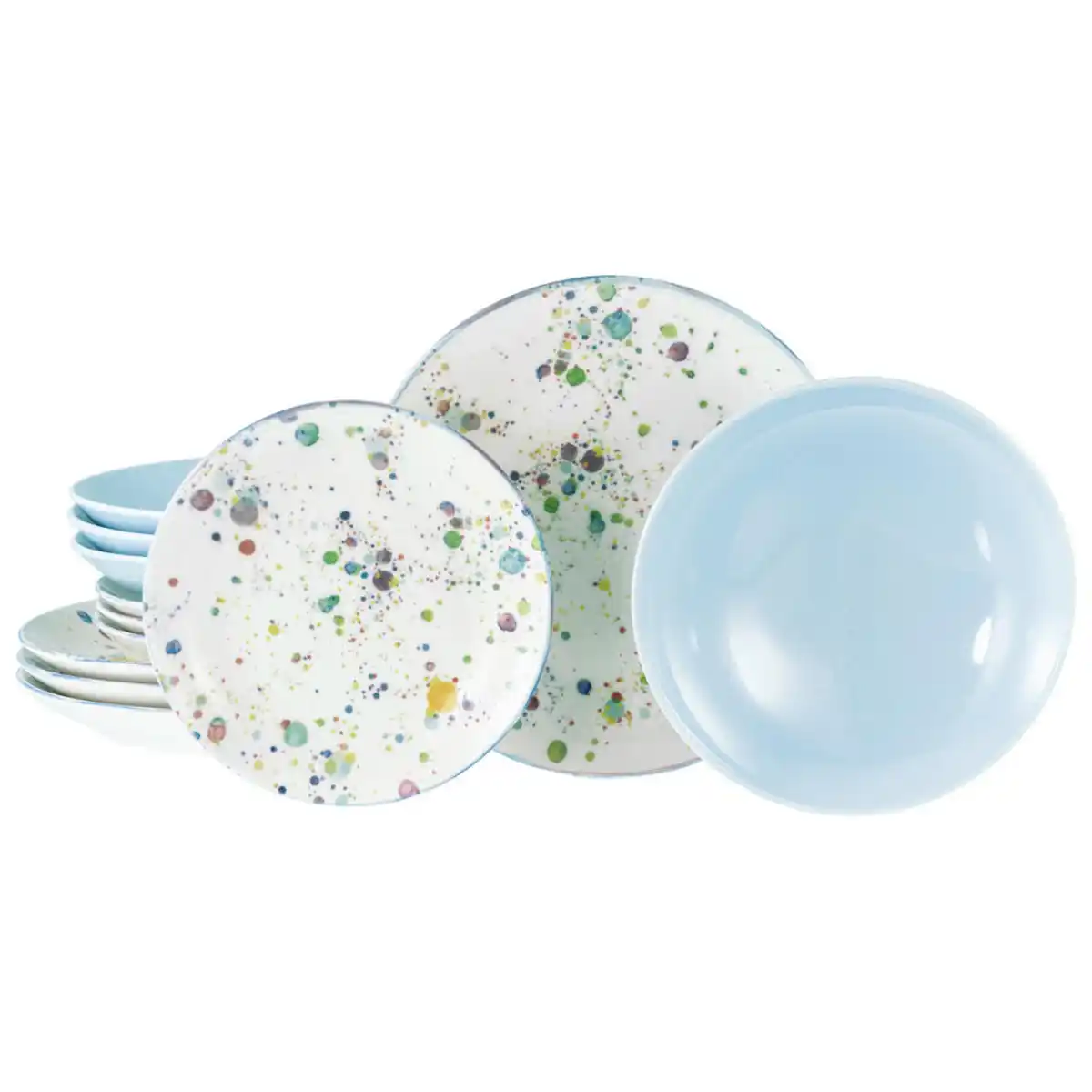 Bild 1 von Creatable Tafelservice Candy Drops, Weiß, Hellblau, Keramik, 12-teilig, Punkte, lebensmittelecht, stapelbar, Essen & Trinken, Geschirr, Geschirr-Sets, Tafelservice