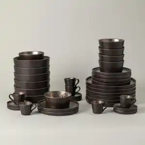 Costa Nova Kombiservice Lagoa, Braun, Bronze, Keramik, 30-teilig, 0,9 ml,0,51 ml, Handmade in Europe, Essen & Trinken, Geschirr, Geschirr-Sets, Kombiservice