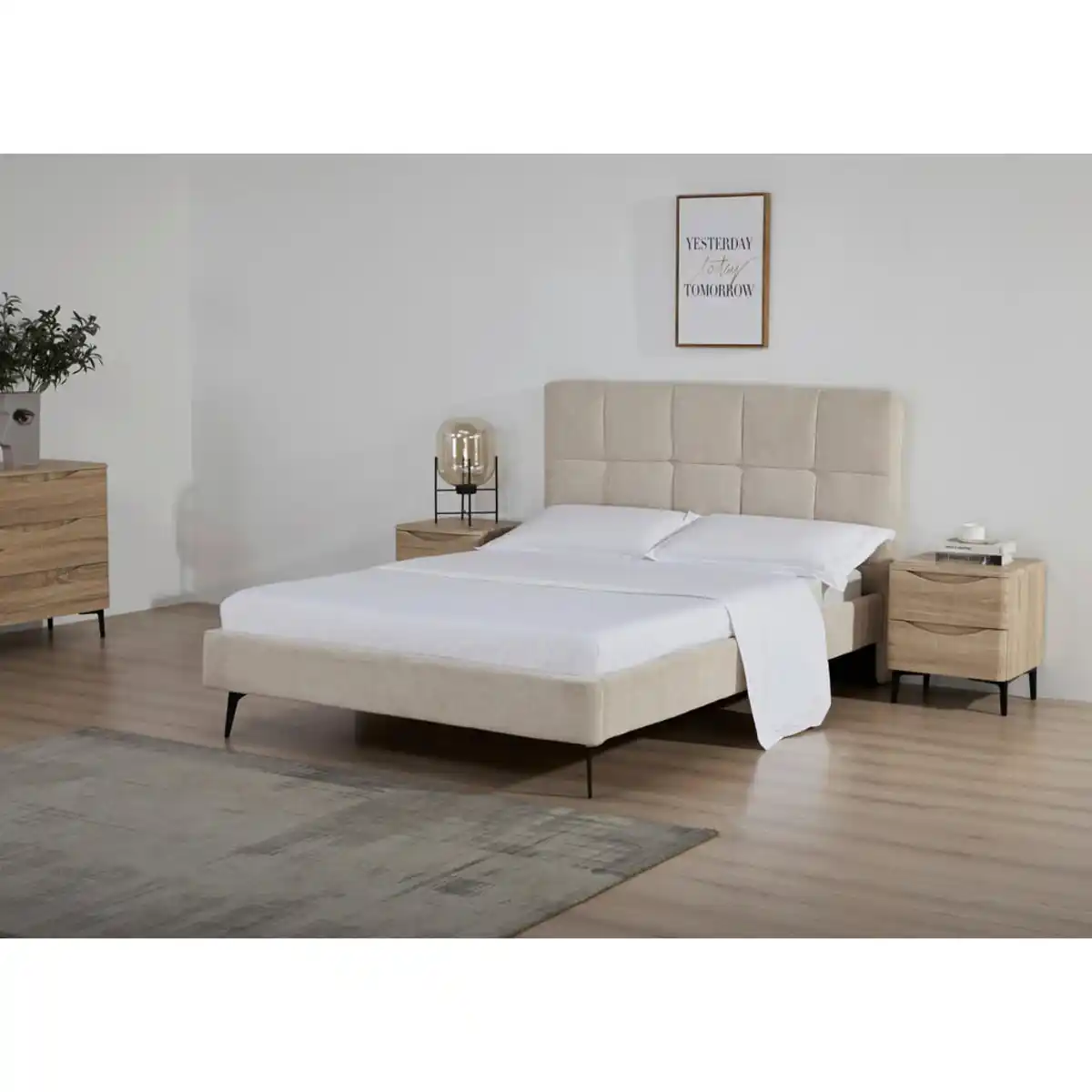 Bild 1 von Boxxx Polsterbett, Beige, Metall, Textil, Kiefer, vollmassiv, 140x200 cm, Bsci, Schlafzimmer, Betten, Polsterbetten