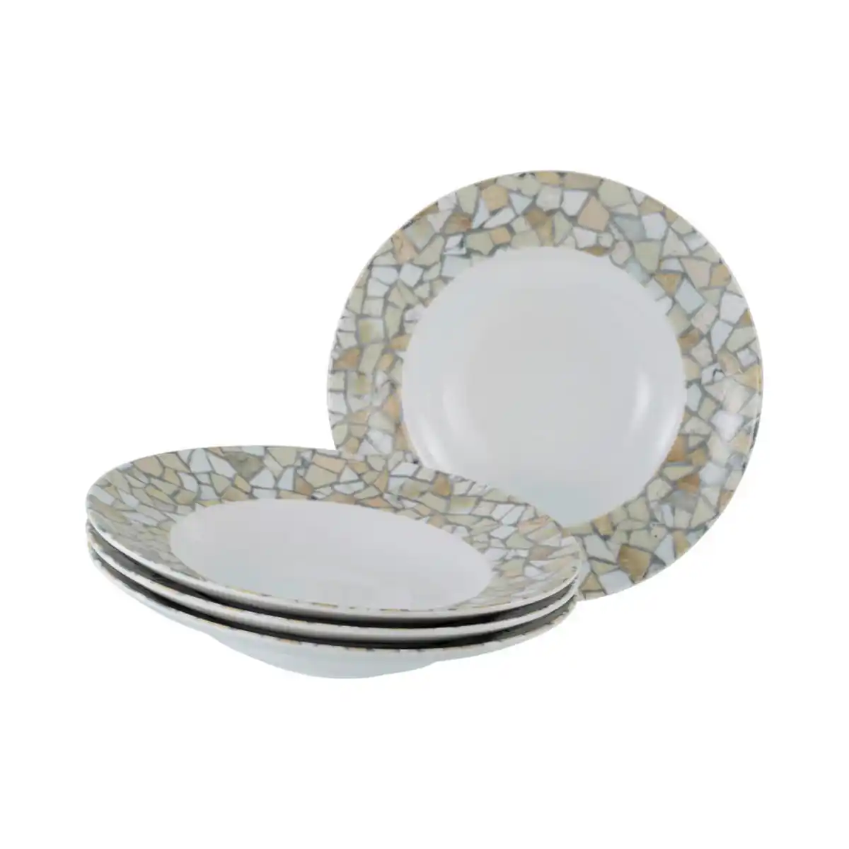 Bild 1 von Creatable Pastateller Stone Collection Siena, Weiß, Beige, Keramik, 4-teilig, Steinoptik, rund, stapelbar, Essen & Trinken, Geschirr, Teller, Pastateller