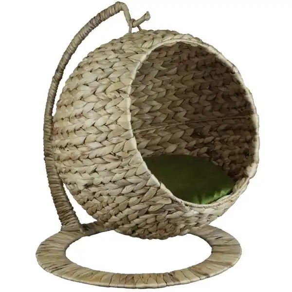 Bild 1 von Haustiersessel, Natur, Olivgrün, Naturmaterialien, Uni, Füllung: Vlies, bauchig, 43x47x40 cm, Bezug abnehmbar und waschbar, dekorativ, einfache Montage, Freizeit, Tierbedarf, Tierzubehör