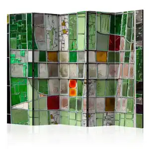 artgeist Paravent, Beige, Smaragdgrün, Holz, Textil, Kiefer, massiv, Abstraktes, 225x172x3 cm, Motiv auf Vorder- und Rückseite, Wohnzimmer, Raumteiler & Paravents, Paravents