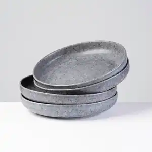 Gipfelstück Suppentellerset Moos´n´stein, Grau, Keramik, 4-teilig, rund, 4 cm, Grüner Punkt, Made in Europe, lebensmittelecht, Essen & Trinken, Geschirr, Teller, Suppenteller