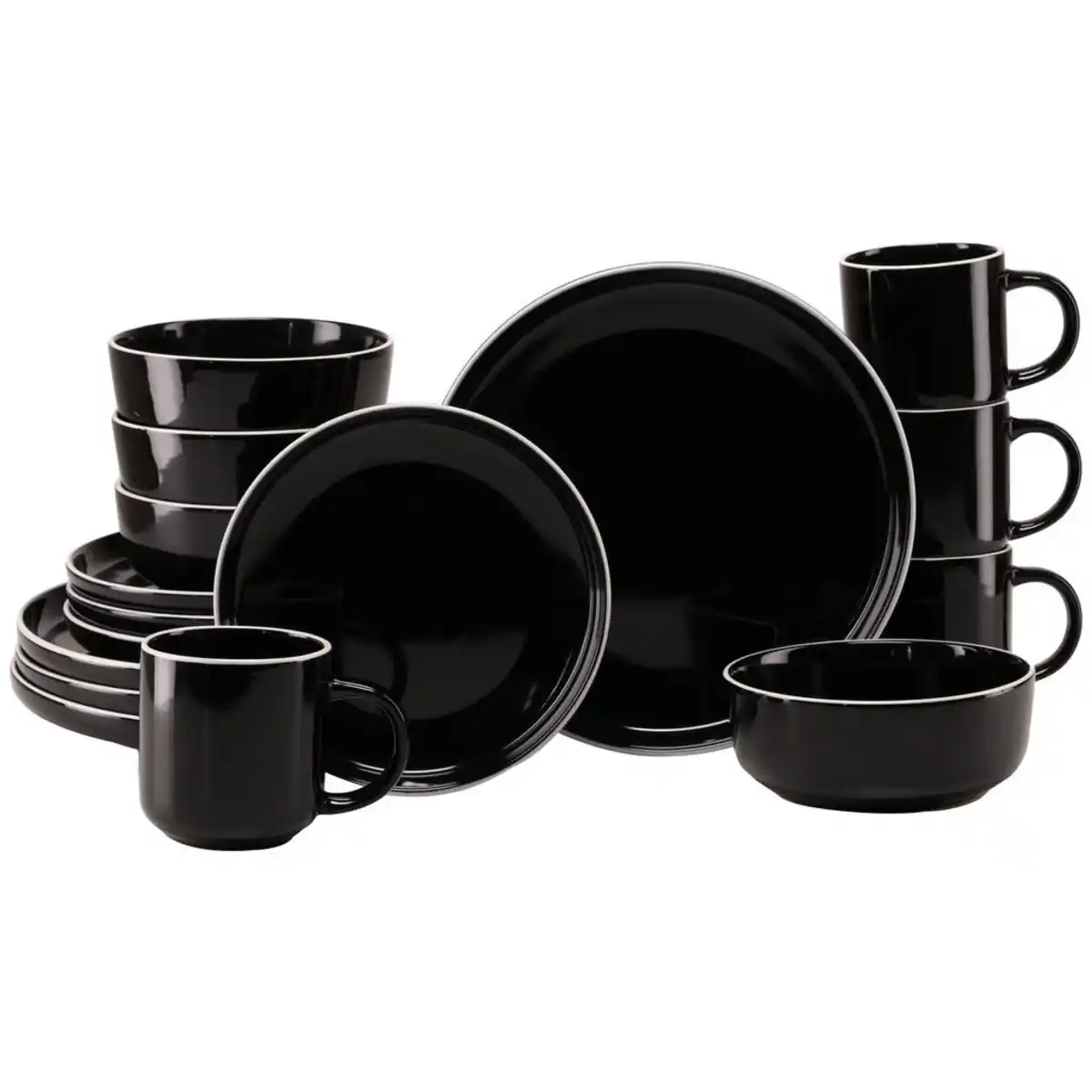 Bild 1 von Creatable Kombiservice Nordic Gourmet Schwarz, Weiß, Schwarz Hochglanz, Keramik, 16-teilig, 300 ml,450 ml, stapelbar, Essen & Trinken, Geschirr, Geschirr-Sets, Kombiservice