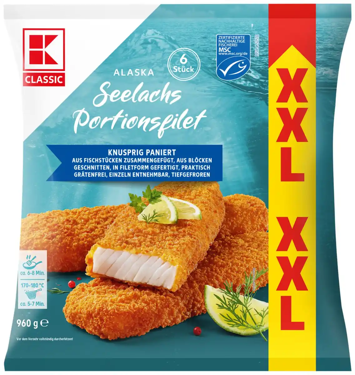 Bild 1 von K-CLASSIC Seelachs-Portionsfilet XXL, 6 St. = 960-g-Großpackg.