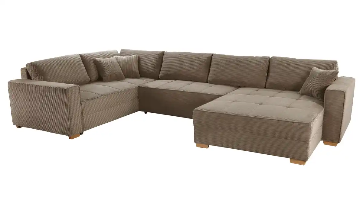 Bild 1 von Wohnlandschaft Schlaffunktion Cord Bettkasten taupe 379 cm - ALBA