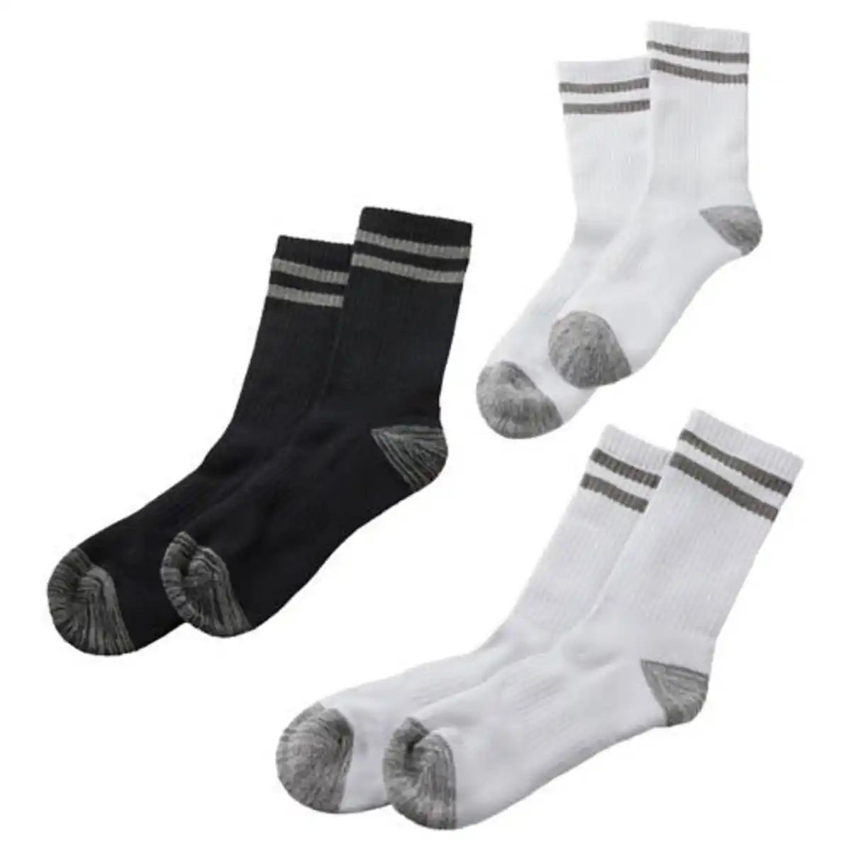 Bild 1 von CRANE Damen-/Herren-Fitnesssocken 3er-Pack, Crew, Weiß/Grau/Schw., 35/38