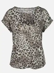 Damen Ausbrenner Shirt mit Alloverprint Braun