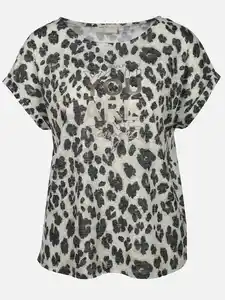 Damen Ausbrenner Shirt mit Alloverprint Braun
