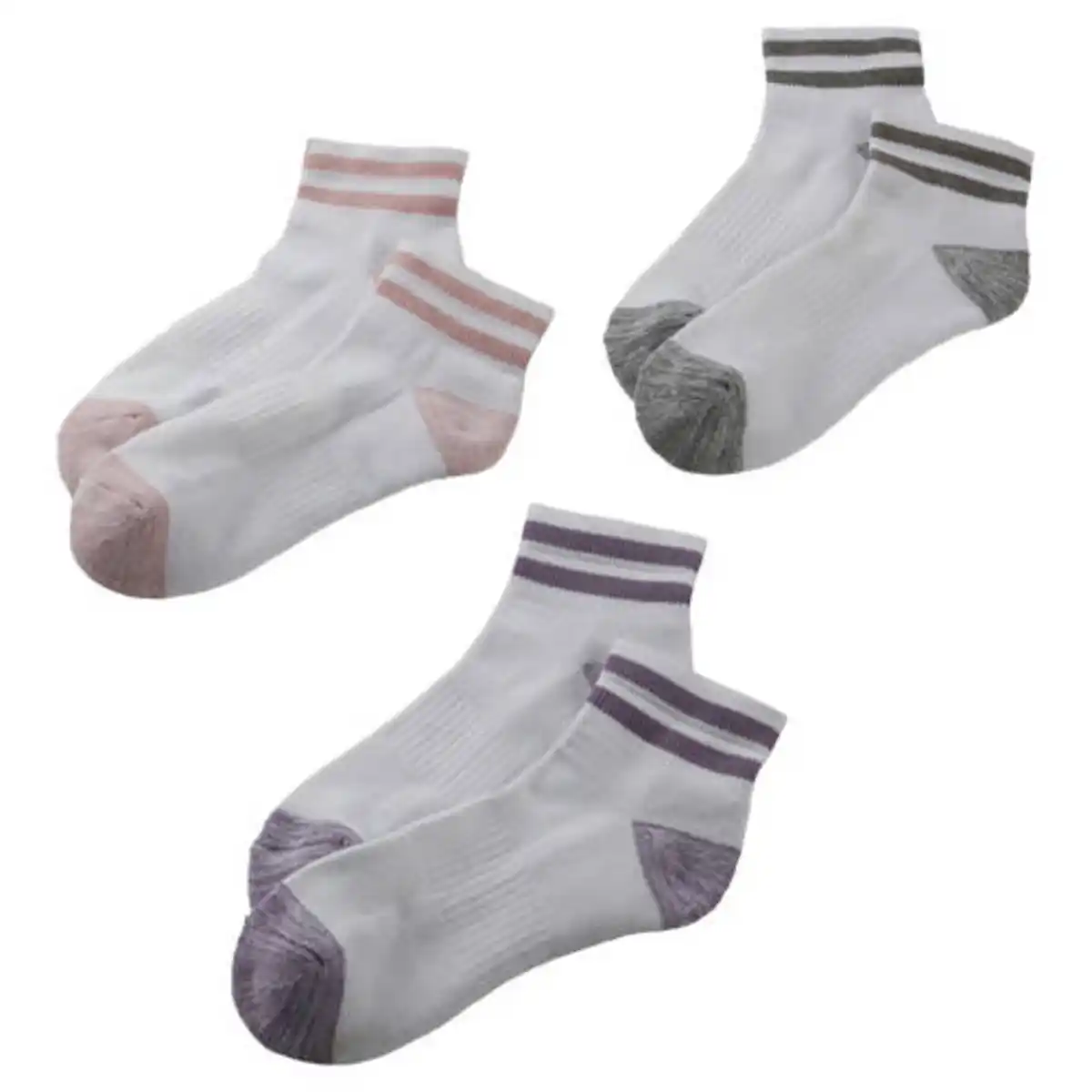Bild 1 von CRANE Damen-/Herren-Fitnesssocken 3er-Pack, Low cut, Grau/Lila/Rot, 35/38