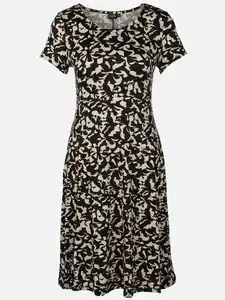 Damen Jerseykleid mit Alloverprint Schwarz
