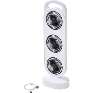 Wiederaufladbarer Tischventilator weiß, mit 3 Lüftern und USB‑C