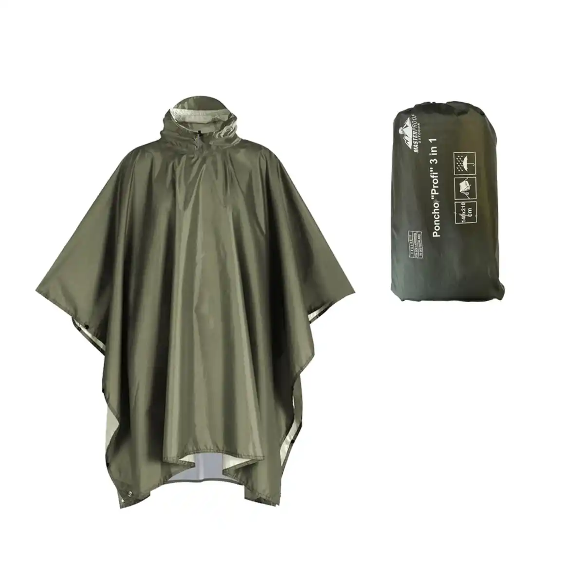 Bild 1 von Poncho 3‑in‑1 grün Onesize wasser- und winddicht mit Kapuze