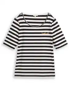 Damen T-Shirt mit Streifenmuster Schwarz