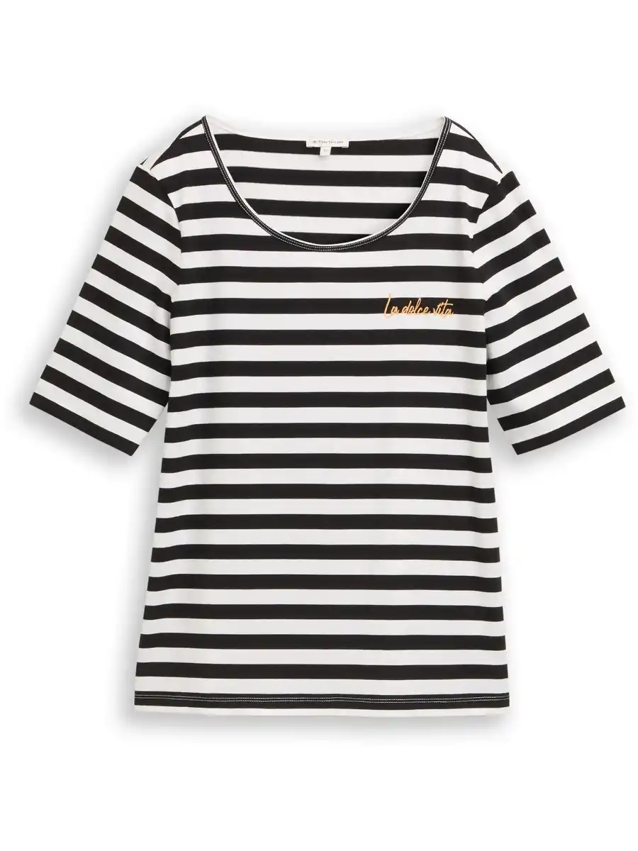 Bild 1 von Damen T-Shirt mit Streifenmuster Schwarz